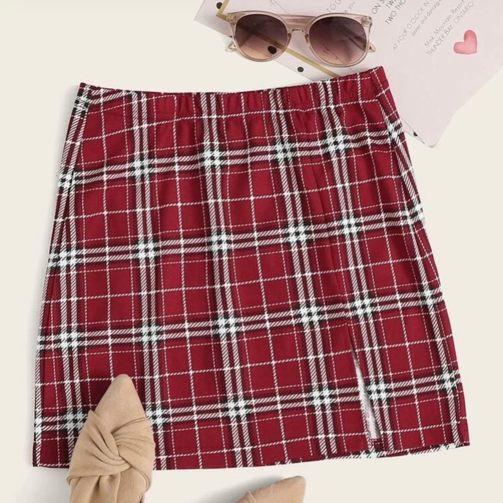 Shein 3X Red Plaid Skirt EUC